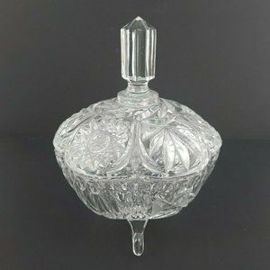 ORNATE CLEAR CUT CRYSTAL LIDDED 3 FOOTED BON BON SWEET DISH 6"